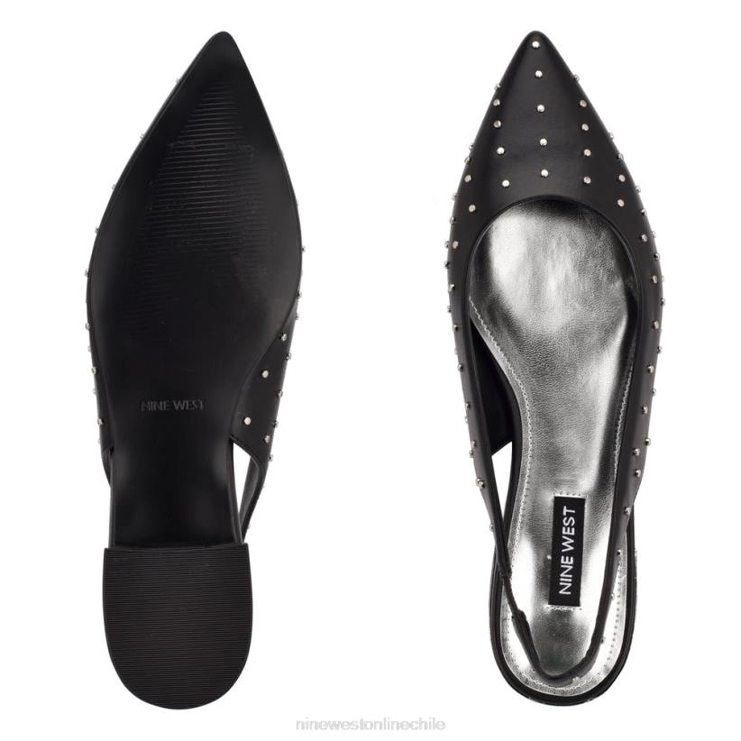 Nine West zapatos planos con tira trasera y puntera puntiaguda lucee 2Z2T1113 cuero negro tachonado Nine West chile outlet