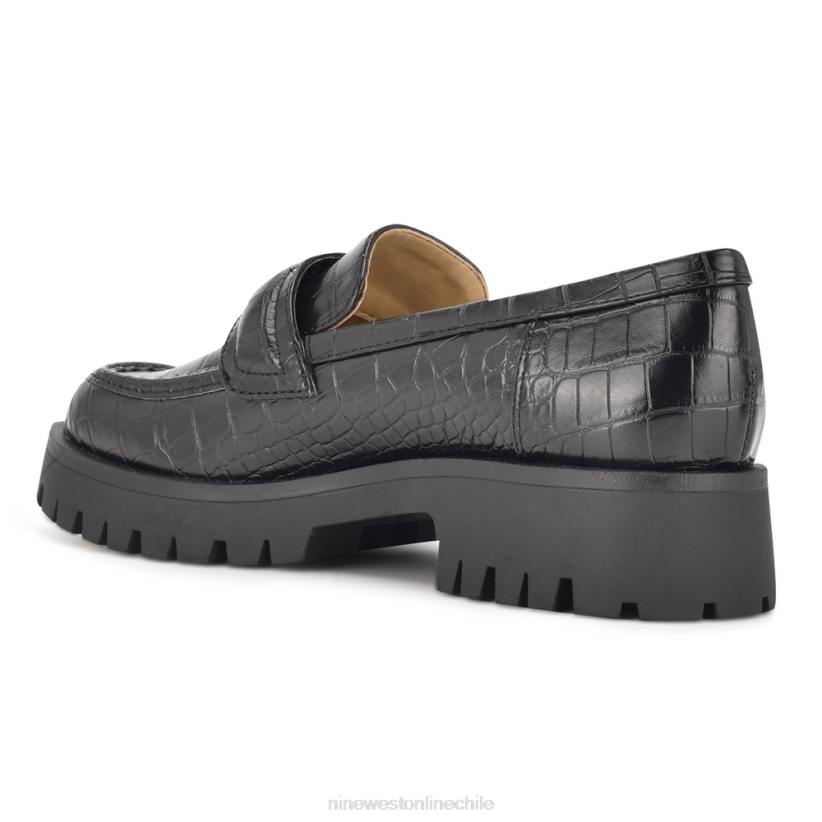 Nine West mocasines garren con suela dentada 2Z2T2328 cocodrilo negro en relieve Nine West sandals