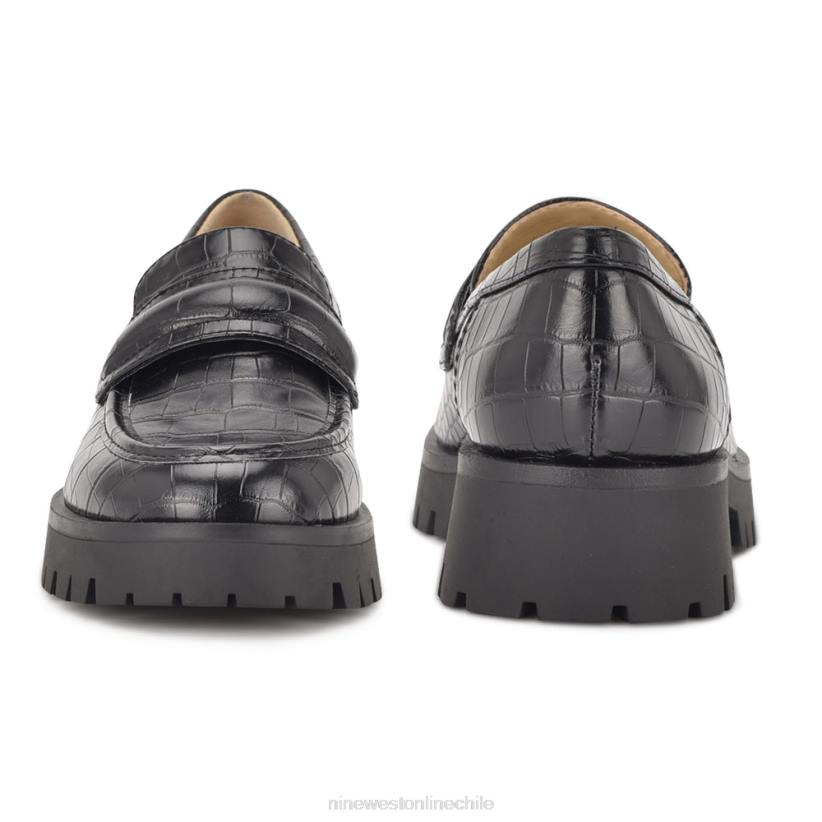 Nine West mocasines garren con suela dentada 2Z2T2328 cocodrilo negro en relieve Nine West sandals