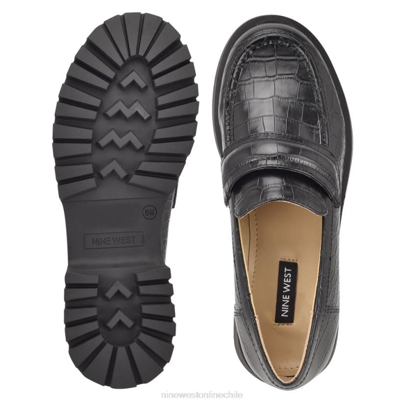 Nine West mocasines garren con suela dentada 2Z2T2328 cocodrilo negro en relieve Nine West sandals
