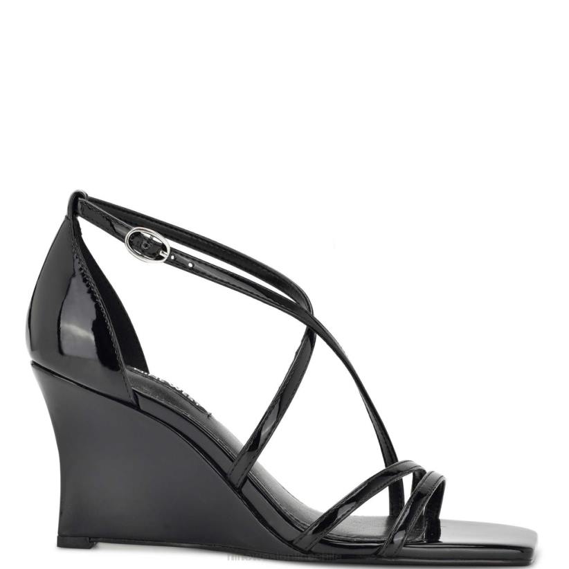 Nine West sandalias rolga con cuña 2Z2T771 charol negro Nine West chile outlet