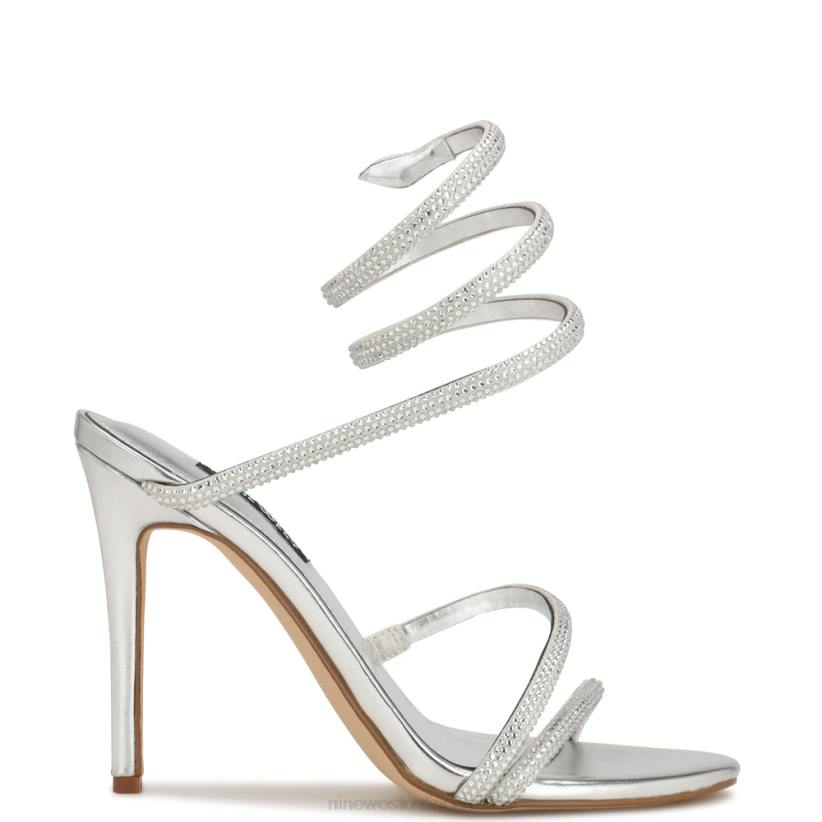 Nine West sandalias de tacón con diseño cruzado Maskil 2Z2T290 gamuza plateada brillante Nine West chile carteras