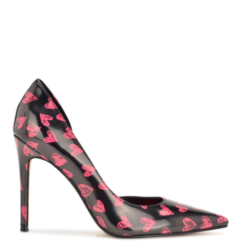Nine West zapatos de tacón con puntera puntiaguda followe d'orsay 2Z2T1266 charol con estampado de corazones negro/rojo Nine West sandals