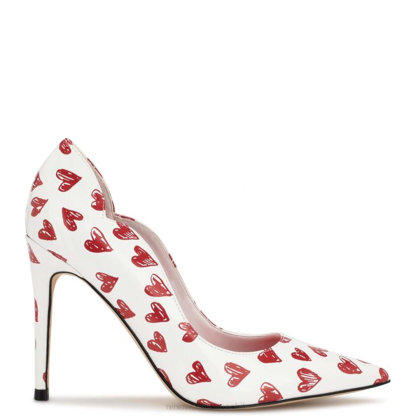 Nine West zapatos de tacón foxy con punta puntiaguda 2Z2T1265 charol con estampado de corazones blanco/rojo Nine West shoes