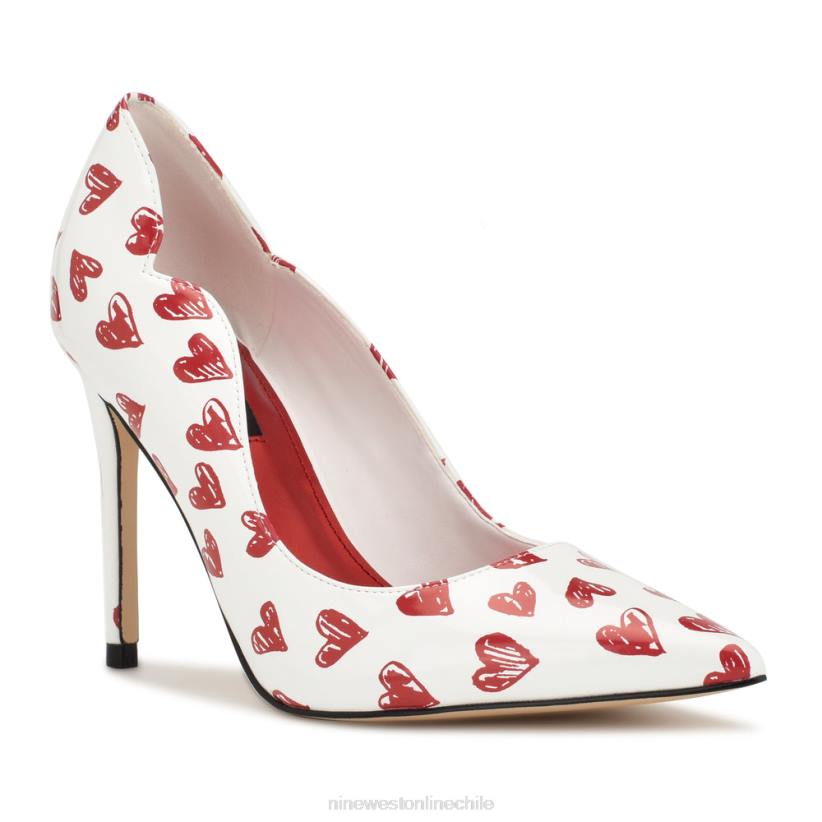Nine West zapatos de tacón foxy con punta puntiaguda 2Z2T1265 charol con estampado de corazones blanco/rojo Nine West shoes
