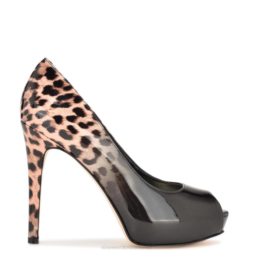 Nine West zapatos de tacón peep toe con plataforma hethr 2Z2T1309 charol ombre leopardo negro Nine West zapatillas chile
