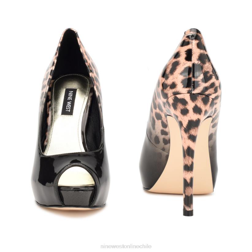Nine West zapatos de tacón peep toe con plataforma hethr 2Z2T1309 charol ombre leopardo negro Nine West zapatillas chile