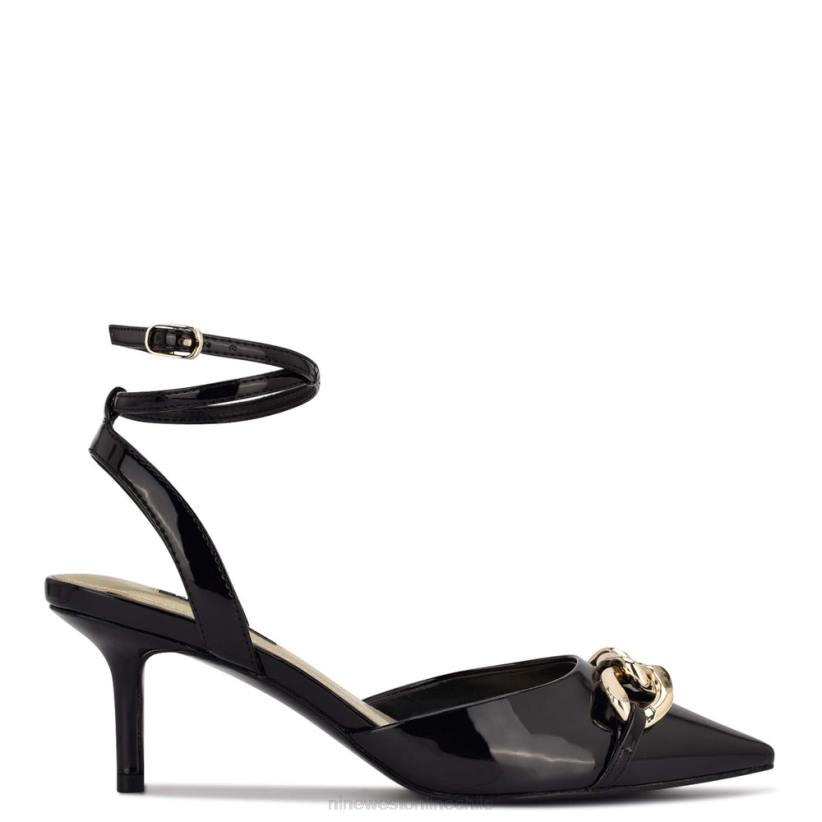 Nine West zapatos de tacón con punta puntiaguda arnice 2Z2T1176 charol negro Nine West sandals