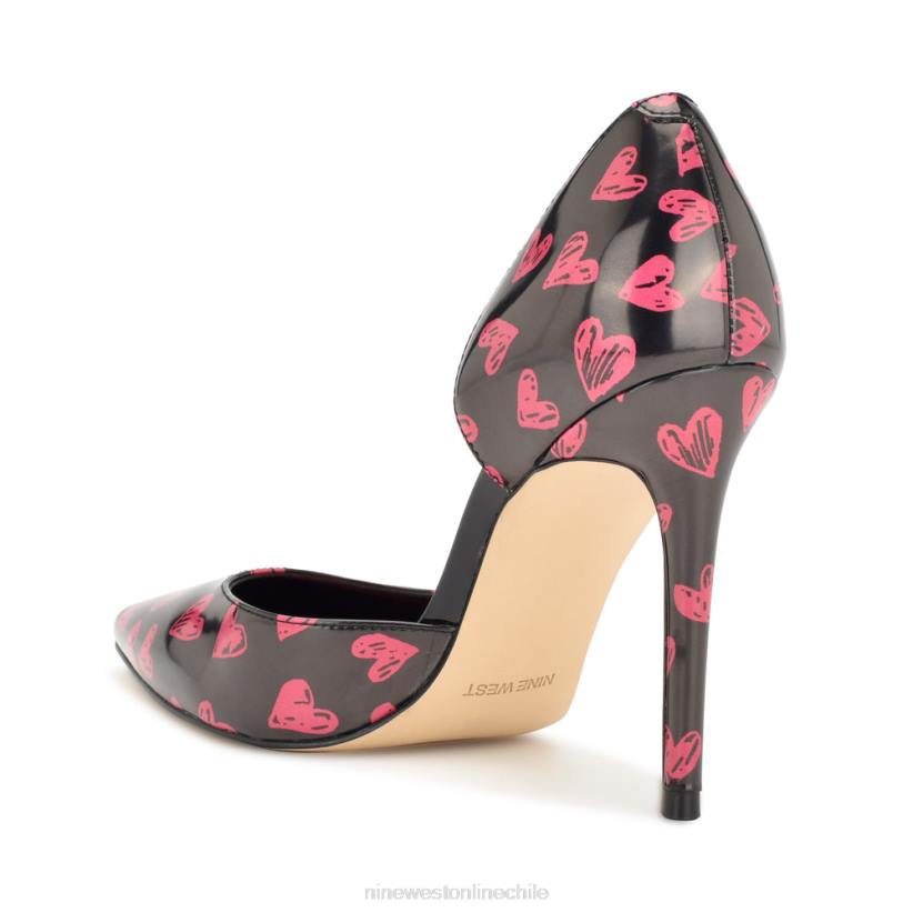 Nine West zapatos de tacón con puntera puntiaguda followe d\'orsay 2Z2T1621 charol con estampado de corazones negro/rojo Nine West zapatillas chile