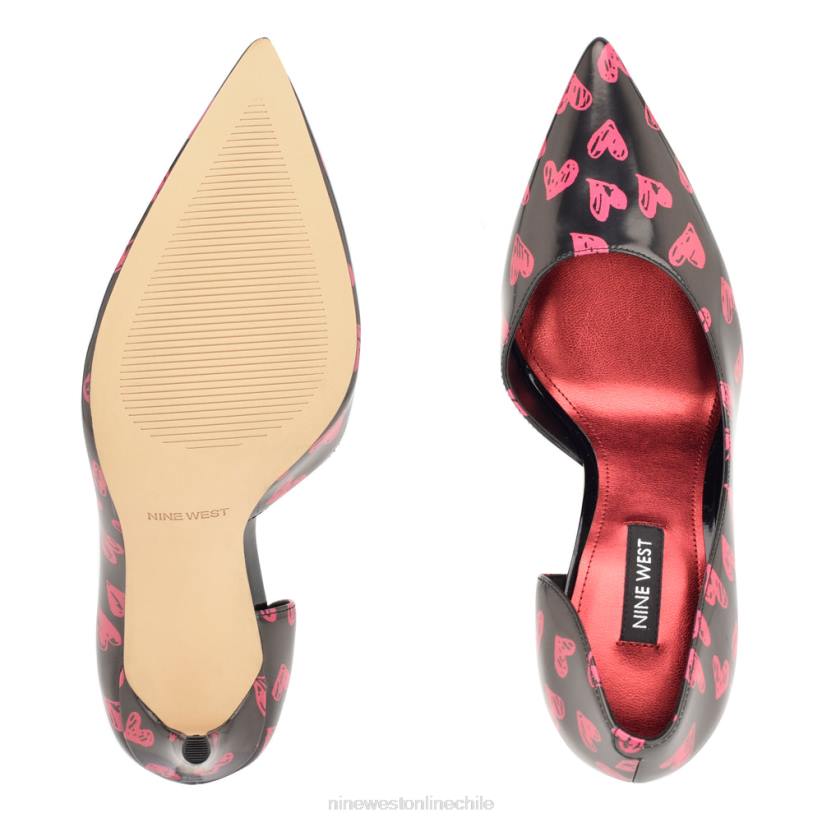 Nine West zapatos de tacón con puntera puntiaguda followe d\'orsay 2Z2T1621 charol con estampado de corazones negro/rojo Nine West zapatillas chile