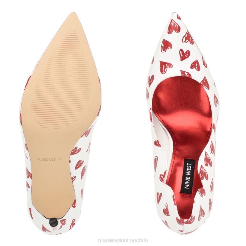Nine West zapatos de tacón foxy con punta puntiaguda 2Z2T1619 charol con estampado de corazones blanco/rojo Nine West shoes